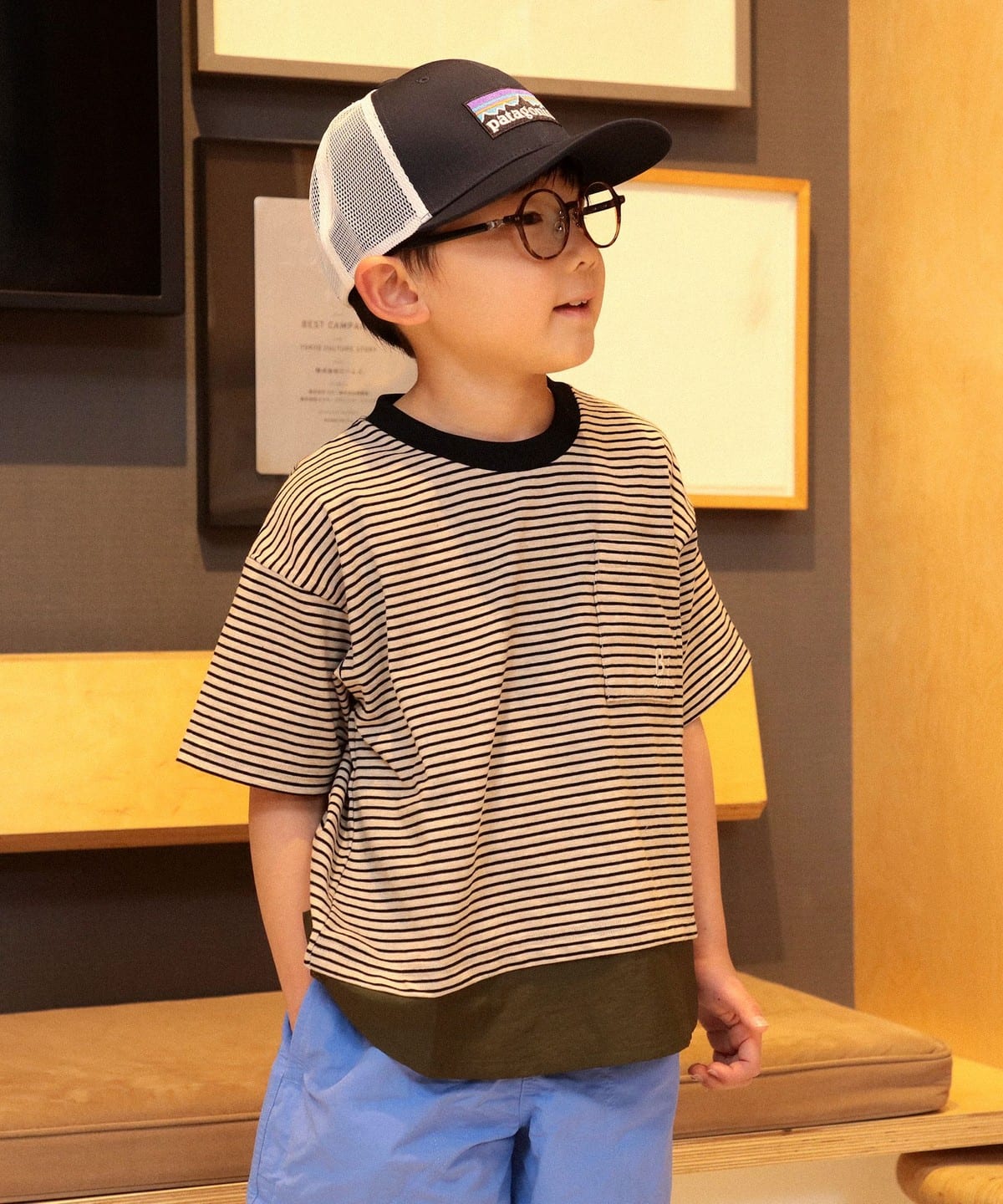 布帛コンビ ボーダー Tシャツ 2025SS(100 140cm) Tシャツ・カットソー BEIGE×BLK 120 布帛コンビ ボーダー Tシャツ 2025SS(100 140cm) Tシャツ・カットソー BEIGE×BLK 120