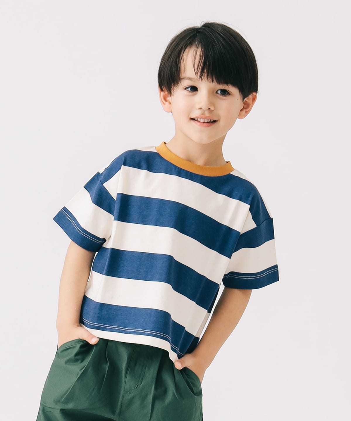 ワイド ボーダー プリント Tシャツ(100 140cm) Tシャツ・カットソー IVORY×NAVY 110 ワイド ボーダー プリント Tシャツ(100 140cm) Tシャツ・カットソー IVORY×NAVY 110