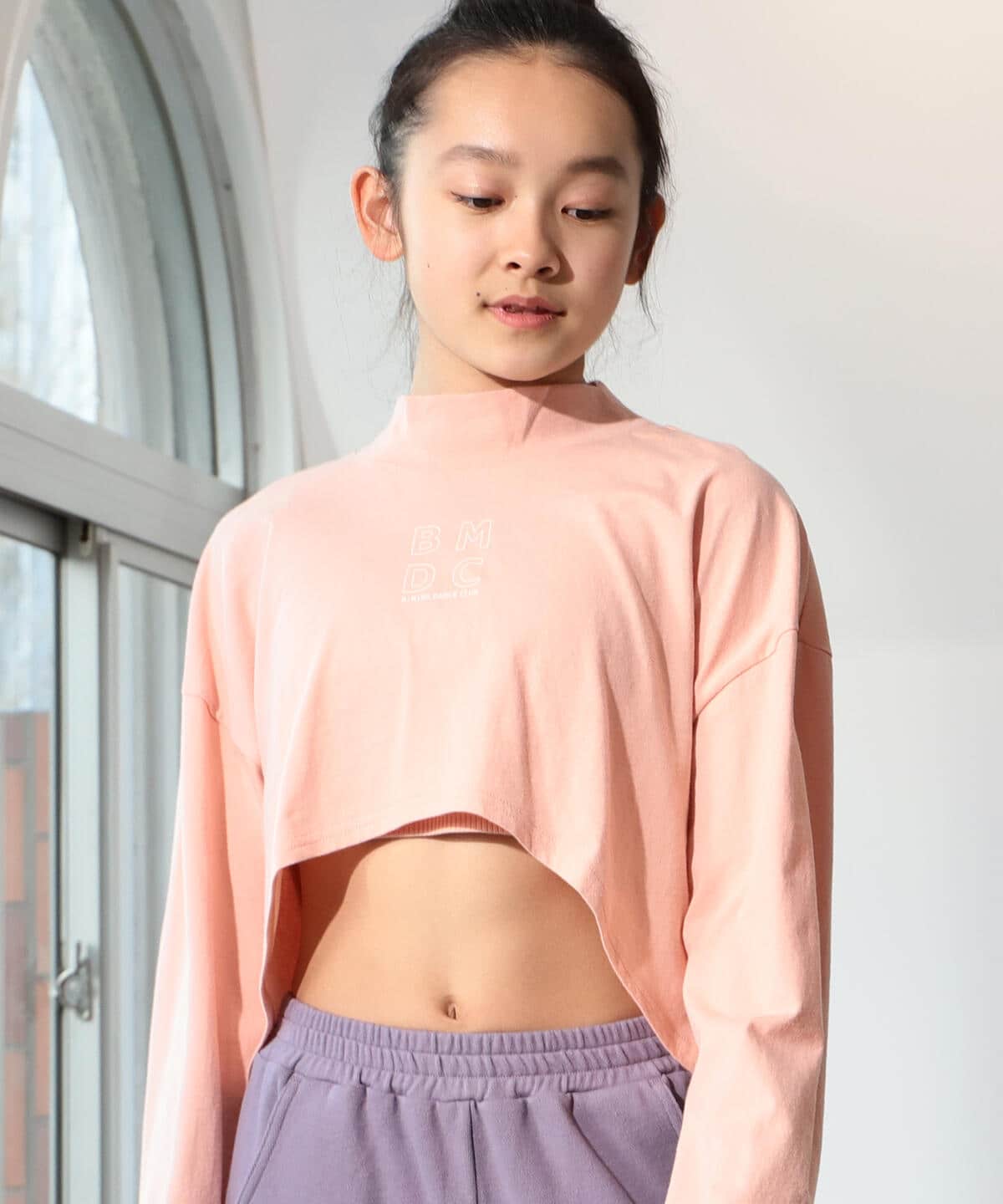 モックネック ロゴ ロングスリーブ Tシャツ(130~160cm) Tシャツ・カットソー PINK 150 モックネック ロゴ ロングスリーブ Tシャツ(130~160cm) Tシャツ・カットソー PINK 150