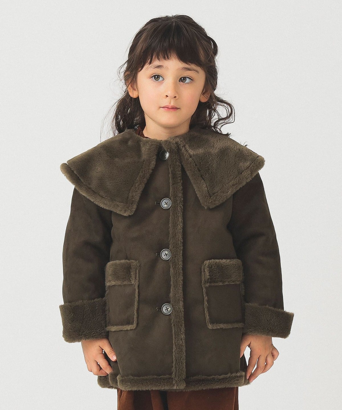 ケープカラー フェイクムートン コート(110 150cm) コート DK. OLIVE 140