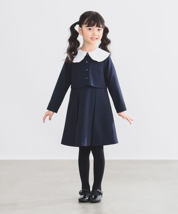 タグ付き】こどもビームス ワンピース 濃紺 100cm 白襟 リボン