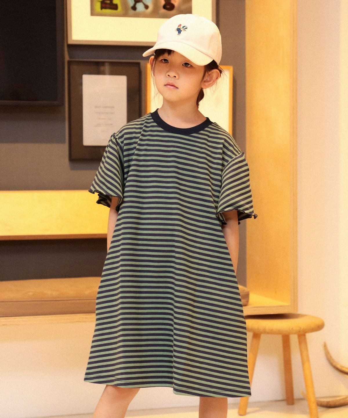 天竺 ボーダー ワンピース(100 140cm) ワンピース NAVY×GREEN 120 天竺 ボーダー ワンピース(100 140cm) ワンピース NAVY×GREEN 120