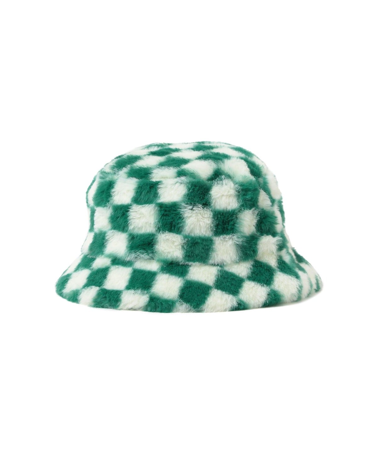 チェッカー柄 ファー ハット 帽子 GREEN FREE チェッカー柄 ファー ハット 帽子 GREEN FREE