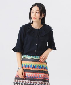 BEAMS BOY / 女裝 緹花織 荷葉邊 縮褶 短袖 上衣