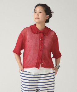 BEAMS BOY / 女裝 7G 荷葉邊 Polo 開襟衫