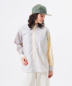 BEAMS BOY / 女裝 棉質 拼接 條紋 長袖 襯衫