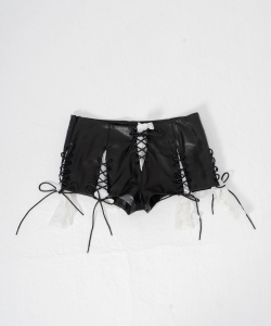 YUHAN WANG / 女裝 lace lined eco leather shorts 環保皮革 綁繩短褲