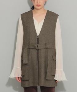 【9/12再降價】Ray BEAMS / 女裝 斜紋軟呢 口袋 無袖 迷你 洋裝