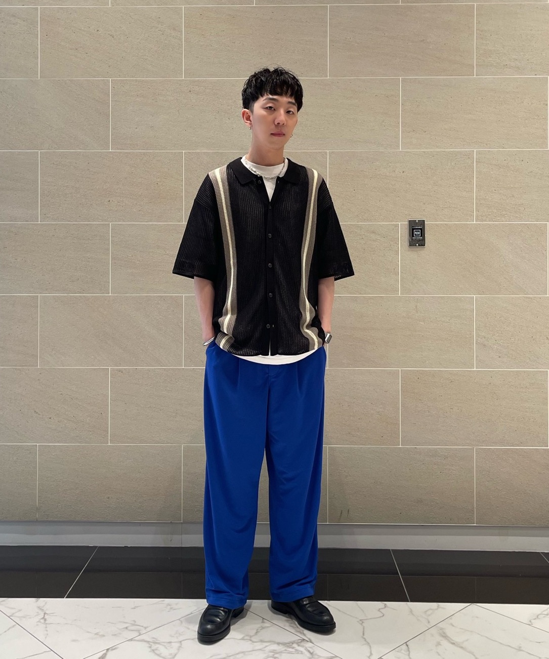 YOKE KNIT LINE TAPE TRACK PANTS BLACK S-